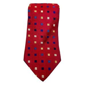 Lord & Taylor Foulard 100% Silk 57"‎ x 4" Red Necktie Tie Retro Art Deco